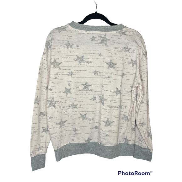 Splendid Long Sleeve Light Pink Grey Stars Print Pullover Sweatshirt Size M - Picture 3 of 5